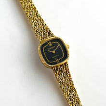 Load image into Gallery viewer, Ladies&#39; Vintage Gold-Plated Tissot Quartz Watch with Braided Bracelet &amp; Black Dial - Boxed
