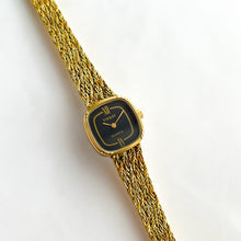 Load image into Gallery viewer, Ladies&#39; Vintage Gold-Plated Tissot Quartz Watch with Braided Bracelet &amp; Black Dial - Boxed
