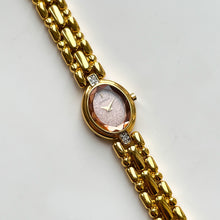 Load image into Gallery viewer, Very Rare 1995 Gold-Plated Lassale (Seiko) Quartz Watch with Light Pink Dial and Oval Diamond Set Bezel
