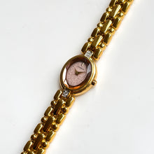 Load image into Gallery viewer, Very Rare 1995 Gold-Plated Lassale (Seiko) Quartz Watch with Light Pink Dial and Oval Diamond Set Bezel
