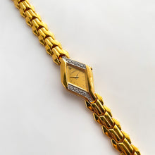 Load image into Gallery viewer, Very Rare 1995 Gold-Plated Asymmetrical Lassale (Seiko) Quartz Watch with Gold Dial and Diamond Set Bezel
