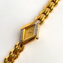 Load image into Gallery viewer, Very Rare 1995 Gold-Plated Asymmetrical Lassale (Seiko) Quartz Watch with Gold Dial and Diamond Set Bezel
