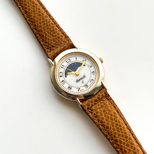 Vintage Ladies' Ingersoll Moon Phase Quartz Watch with Brown Leather Strap