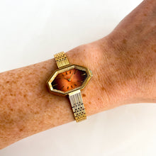 Load image into Gallery viewer, 1970s Gold-Plated Citizen Mechanical Watch with Octagon Case and Orange Dial
