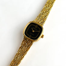 Load image into Gallery viewer, Ladies&#39; Vintage Gold-Plated Tissot Quartz Watch with Braided Bracelet &amp; Black Dial - Boxed
