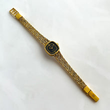 Load image into Gallery viewer, Ladies&#39; Vintage Gold-Plated Tissot Quartz Watch with Braided Bracelet &amp; Black Dial - Boxed
