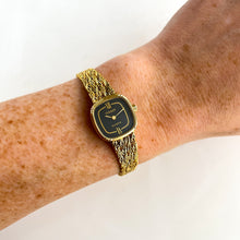 Load image into Gallery viewer, Ladies&#39; Vintage Gold-Plated Tissot Quartz Watch with Braided Bracelet &amp; Black Dial - Boxed
