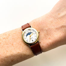 Load image into Gallery viewer, Vintage Ladies&#39; Accurist Moon Phase Quartz Watch with Brown Leather Strap
