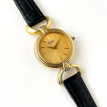 Load image into Gallery viewer, Rare 1980 Gold-Plated Ladies&#39; Seiko Watch with Black Leather Strap
