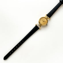 Load image into Gallery viewer, Rare 1980 Gold-Plated Ladies&#39; Seiko Watch with Black Leather Strap
