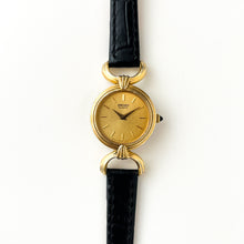 Load image into Gallery viewer, Rare 1980 Gold-Plated Ladies&#39; Seiko Watch with Black Leather Strap
