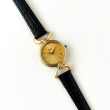 Load image into Gallery viewer, Rare 1980 Gold-Plated Ladies&#39; Seiko Watch with Black Leather Strap
