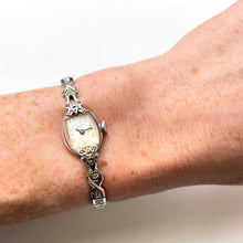 Load image into Gallery viewer, Vintage 1960 Ladies&#39; Silver-Tone Bulova Mechanical Watch with Diamonds and Elasticated Bracelet
