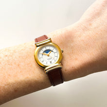 Load image into Gallery viewer, Vintage Ladies&#39; Accurist Moon Phase Quartz Watch with Brown Leather Strap
