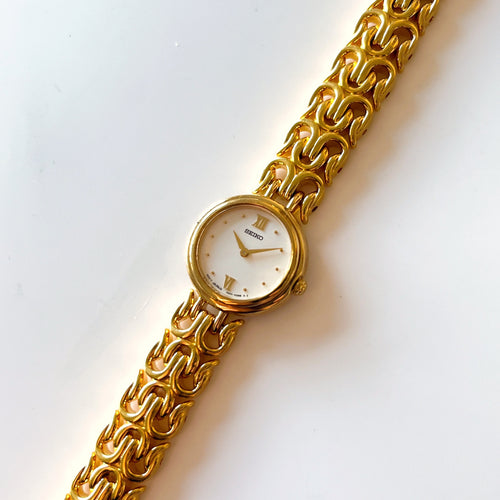 Vintage 1990s Gold-Plated Ladies' Seiko Quartz Watch With Intricate Bracelet