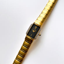 Load image into Gallery viewer, Rare Vintage 1990s 18ct Gold-Plated Ladies&#39; Seiko Quartz Watch With Black Dial and Genuine Diamonds
