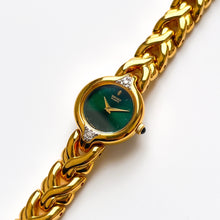 Load image into Gallery viewer, Rare Vintage 1990s 18ct Gold-Plated Ladies&#39; Seiko Quartz Watch With Dark Green Dial and Genuine Diamonds
