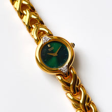 Load image into Gallery viewer, Rare Vintage 1990s 18ct Gold-Plated Ladies&#39; Seiko Quartz Watch With Dark Green Dial and Genuine Diamonds
