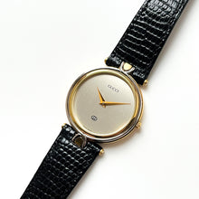 Load image into Gallery viewer, 90s Two-Tone Gucci Unisex Quartz Watch with Black Leather Strap
