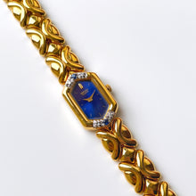 Load image into Gallery viewer, Rare Vintage 1990s 18ct Gold-Plated Ladies&#39; Seiko Quartz Watch With Blue Dial, Diamonds and Sapphires
