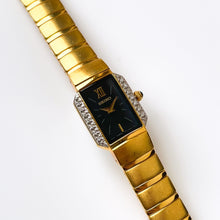 Load image into Gallery viewer, Rare Vintage 1990s 18ct Gold-Plated Ladies&#39; Seiko Quartz Watch With Black Dial and Genuine Diamonds
