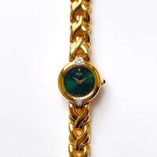 Load image into Gallery viewer, Rare Vintage 1990s 18ct Gold-Plated Ladies&#39; Seiko Quartz Watch With Dark Green Dial and Genuine Diamonds
