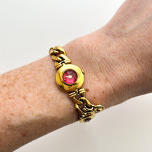 Load image into Gallery viewer, Very Rare 1990 Gold-Plated Seiko Jewellery Quartz Watch with Tiny Red Dial, Domed Glass and Chain Bracelet
