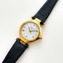 Load image into Gallery viewer, Vintage Christian Dior Gold-Plated Ladies&#39; Quartz Watch with Black Leather Strap
