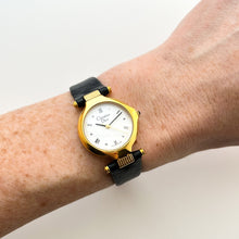 Load image into Gallery viewer, Vintage Christian Dior Gold-Plated Ladies&#39; Quartz Watch with Black Leather Strap
