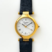 Load image into Gallery viewer, Vintage Christian Dior Gold-Plated Ladies&#39; Quartz Watch with Black Leather Strap
