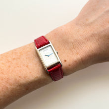 Load image into Gallery viewer, Vintage 90s Yves Saint Laurent Tank-Style Ladies&#39; Quartz Watch with Red Leather Strap - Boxed
