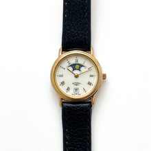 Load image into Gallery viewer, Ladies&#39; 90s Moon Phase Rotary Quartz Watch with Black Leather Strap
