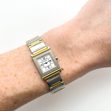 Load image into Gallery viewer, Vintage 90s Yves Saint Laurent Ladies&#39; Tank-Style Quartz Watch with Two-Tone Bracelet and White Roman Numerals
