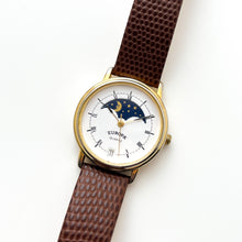 Load image into Gallery viewer, Vintage Europa Sun &amp; Moon Phase Quartz Watch with Brown Leather strap
