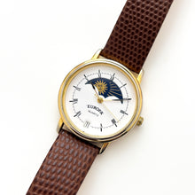 Load image into Gallery viewer, Vintage Europa Sun &amp; Moon Phase Quartz Watch with Brown Leather strap
