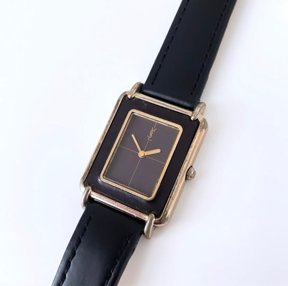 80s Unisex' Yves Saint Laurent Quartz Watch with Rectangular Dial